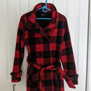 Red buffalo print pea coat